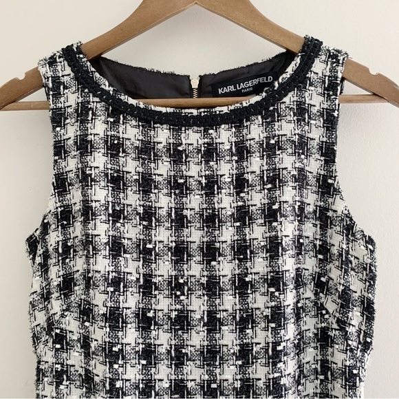 Karl Lagerfeld Gingham Metallic Boucle Shift Dress 2 Black White Sleeveless - Picture 3 of 11